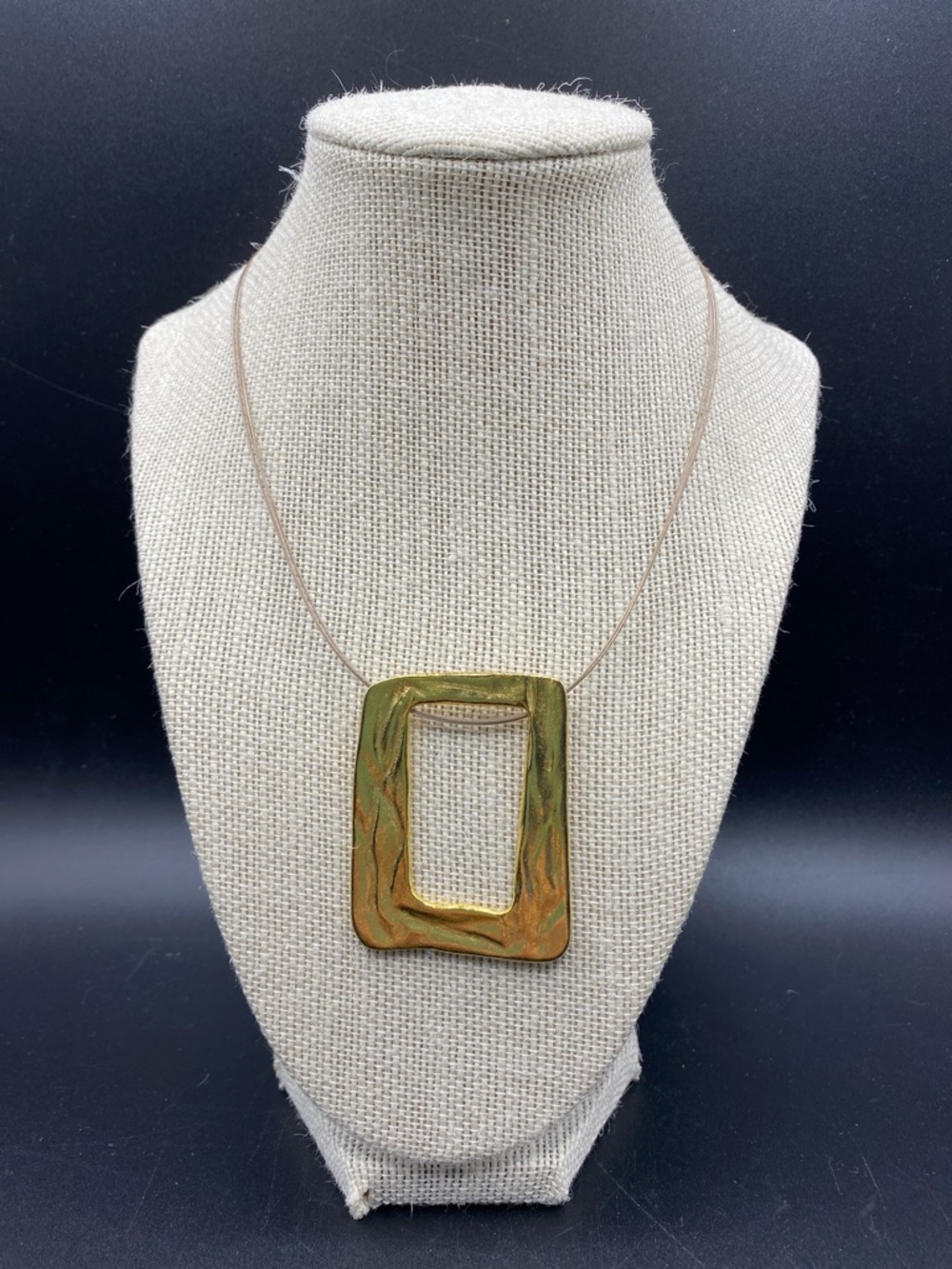 Chico's Gold-Tone Sculpted Textures Open Rectangle Pendant Necklace